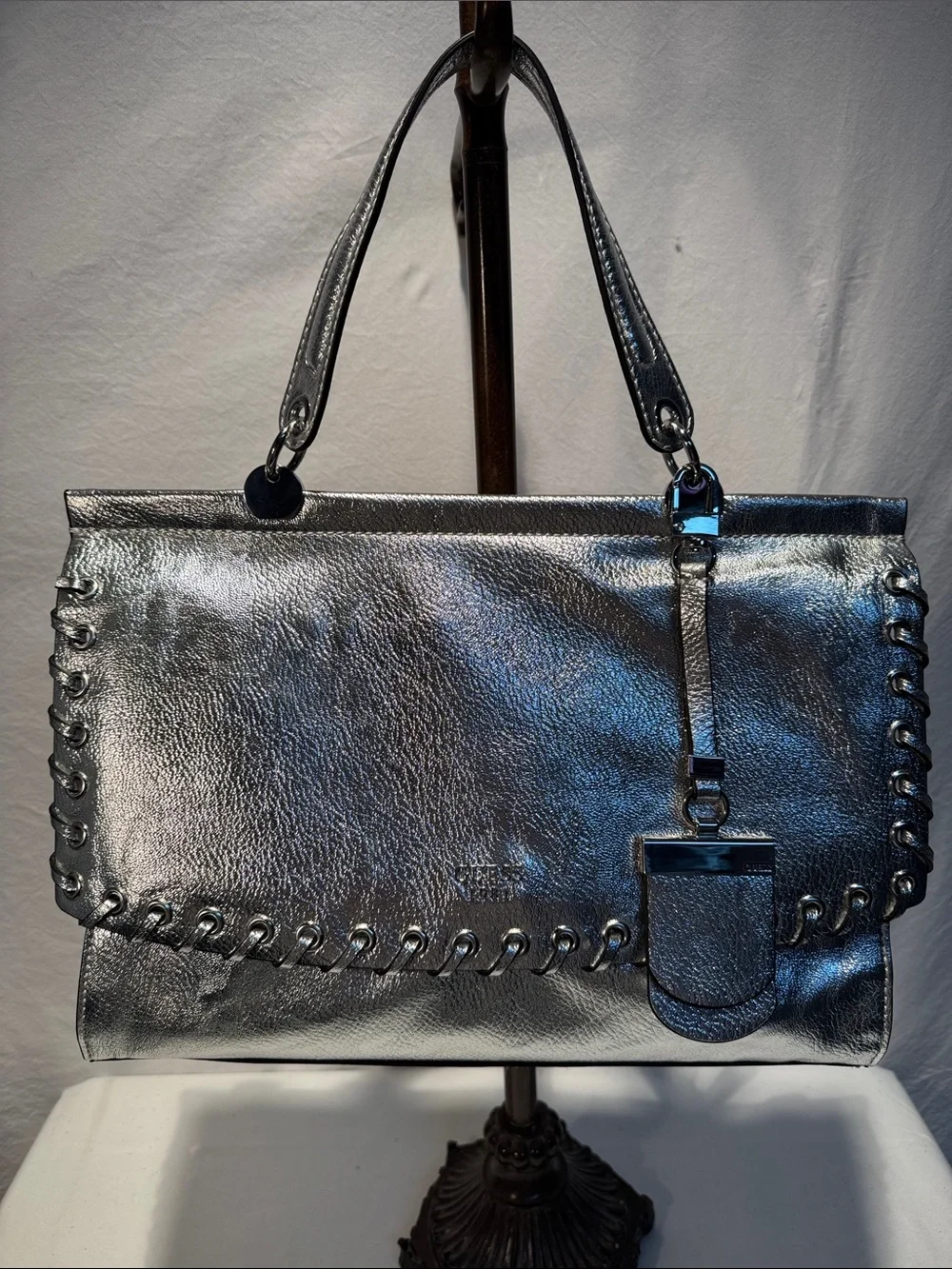 New Guess Metallic Silver Shoulder Bag